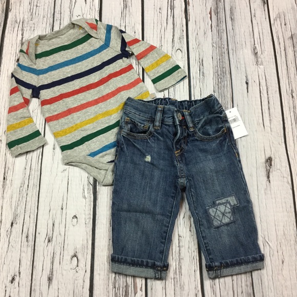GAP Other - Gap Boys 0-3 Month Striped Shirt & Jeans Outfit